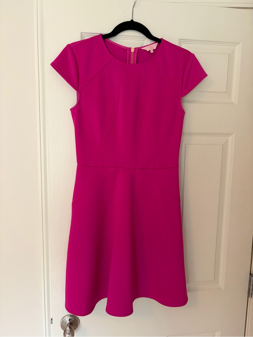 Ted Baker Hot Pink Cap-Sleeve Fit & Flare Dress